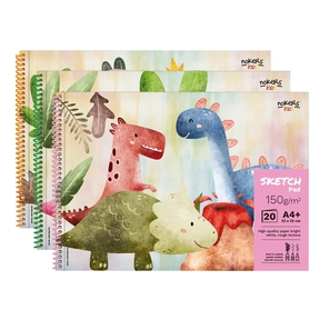 Nokers Kids Dino Zeichenblock A4+ 150 g – 3er-Pack