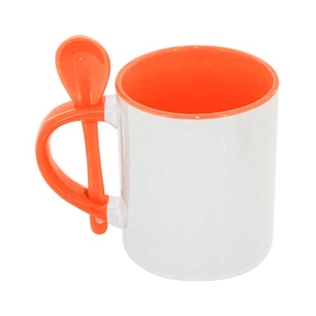 Runder Sublimationsbecher mit Löffel 350 ml (Orange)